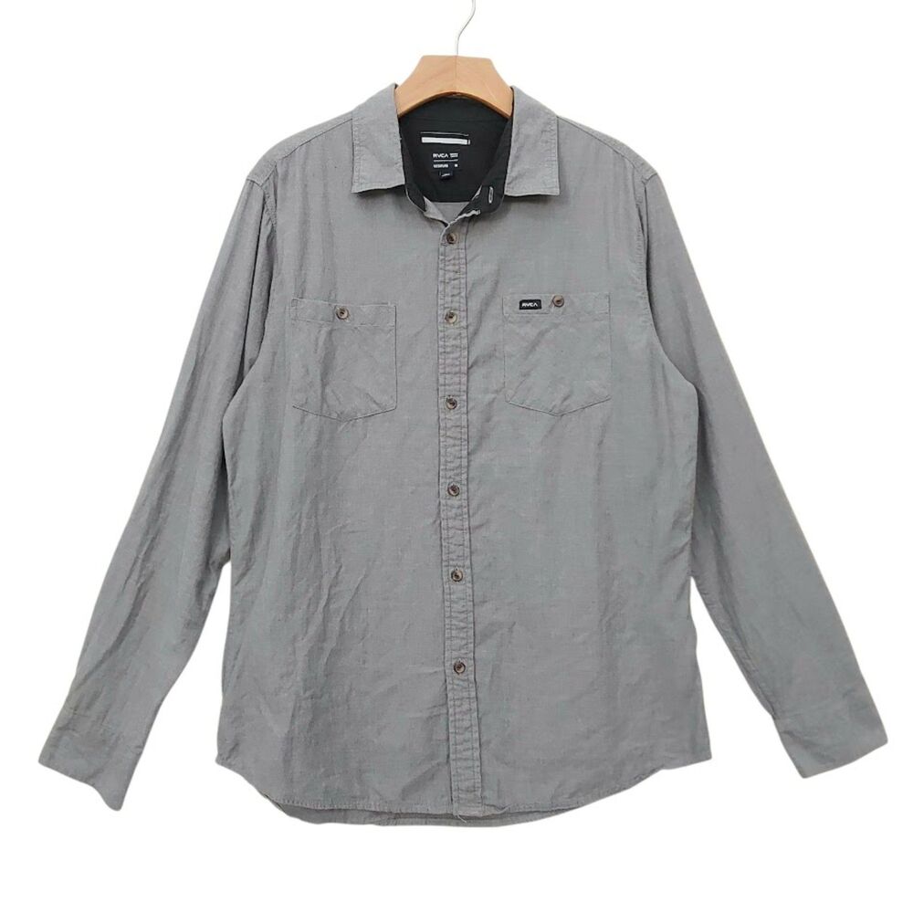 RVCA Mens Medium Gray Shirt Regular Fit Long Sleeve Cotton Surf Skate Casual